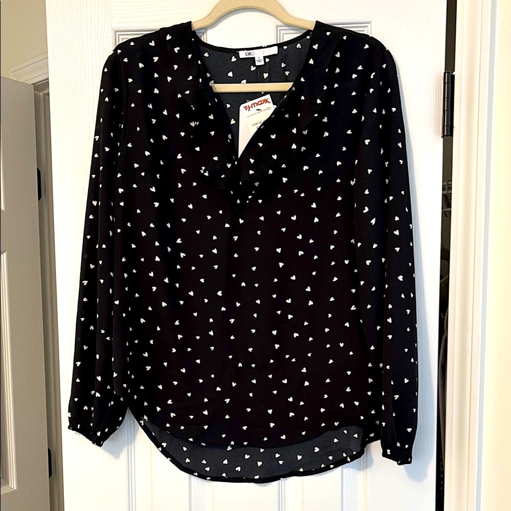 Knox Rose Black and White Long Sleeve Buttoned Blouse